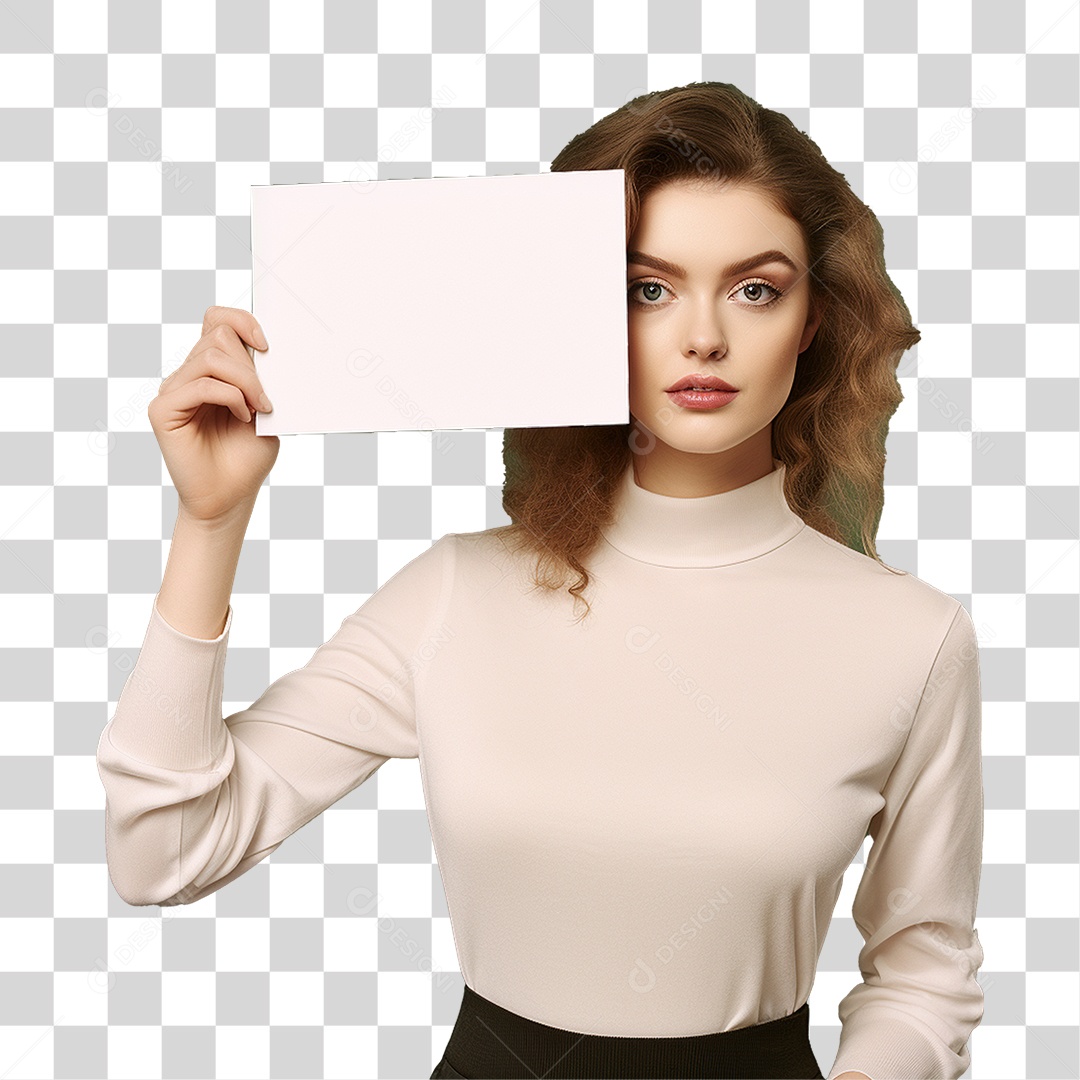Mulher Segurando Placa Branca PNG Transparente