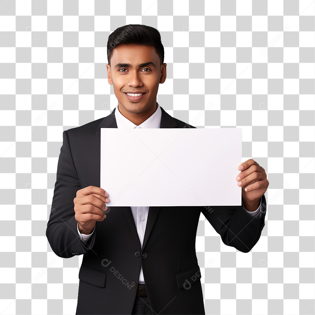 Homem de Terno Segurando Placa Branca PNG Transparente
