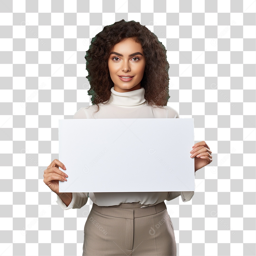 Mulher Segurando Placa Branca PNG Transparente