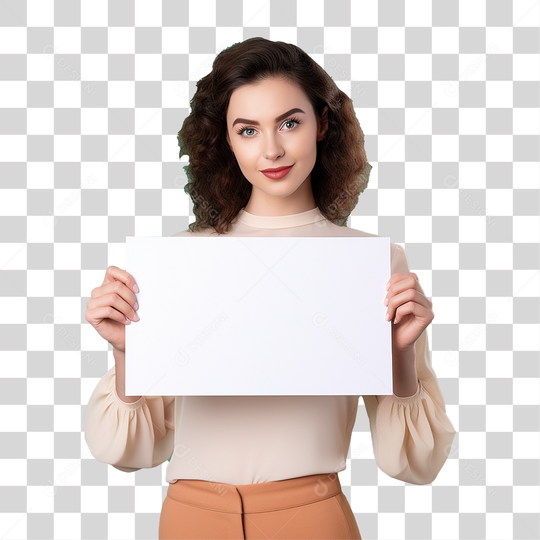 Mulher Segurando Placa Branca PNG Transparente
