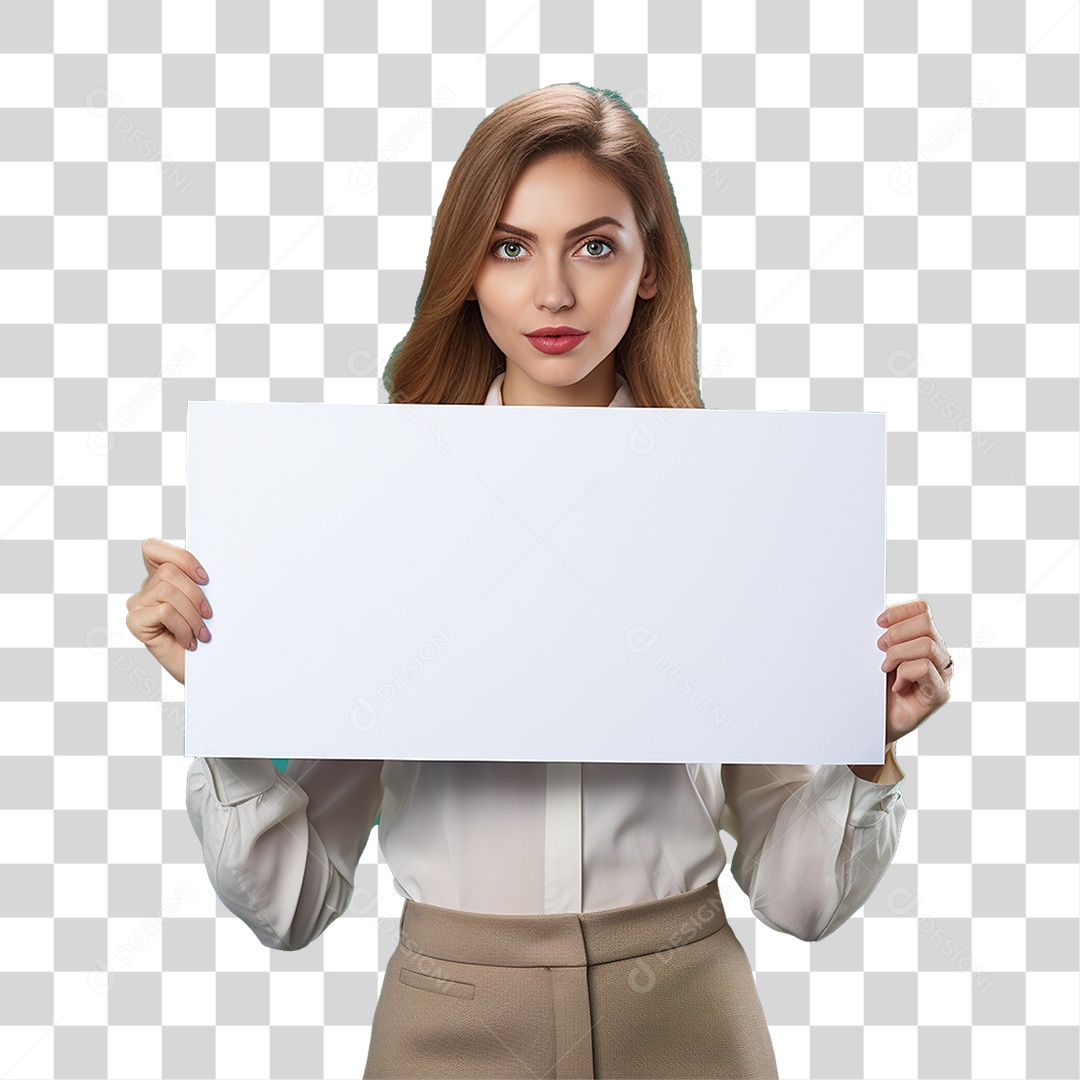 Mulher Segurando Placa Branca PNG Transparente