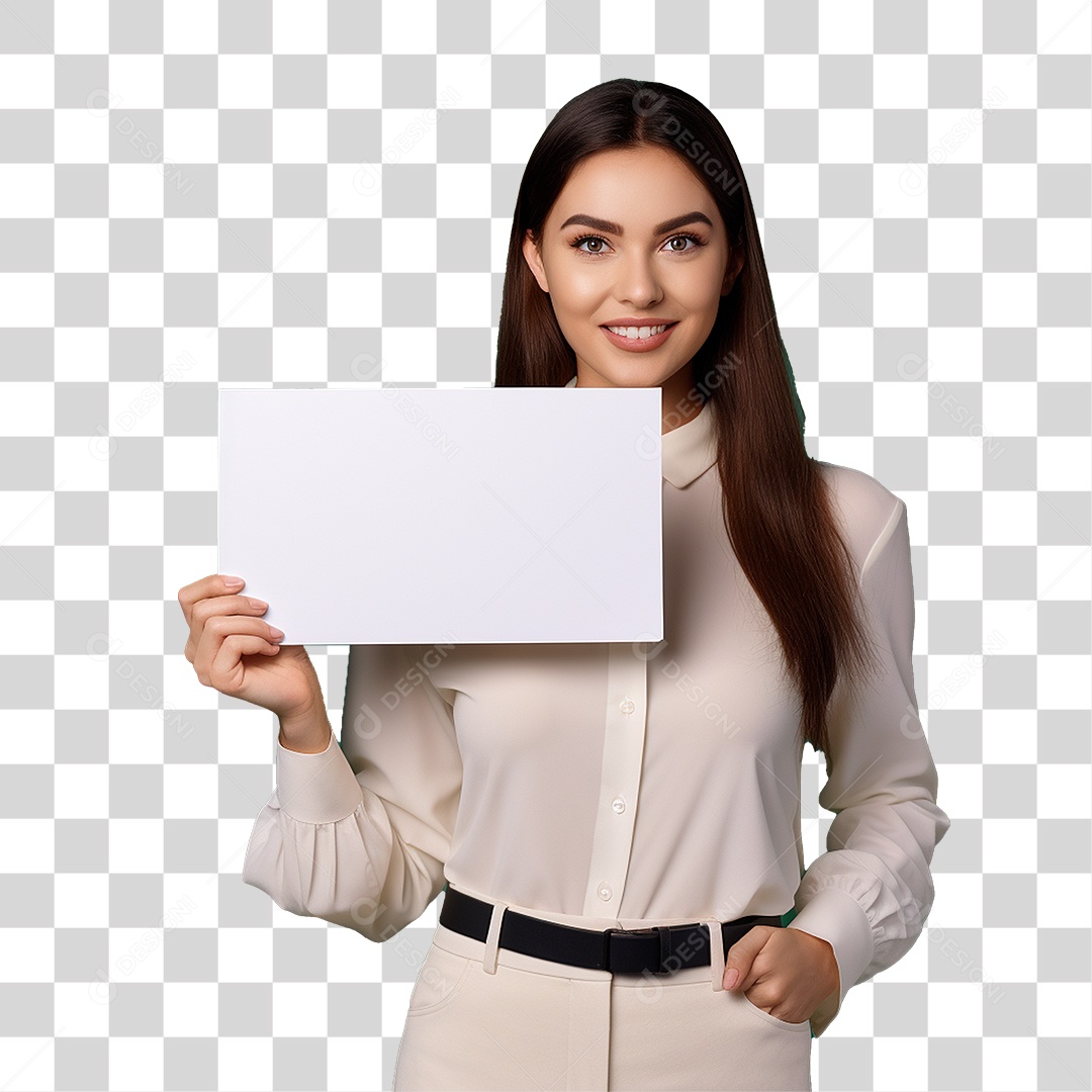 Mulher Segurando Placa Branca PNG Transparente