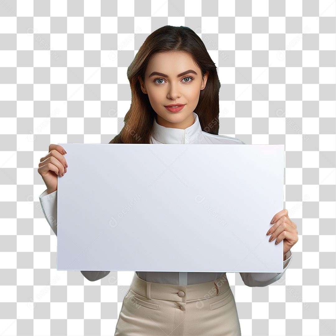 Mulher Segurando Placa Branca PNG Transparente