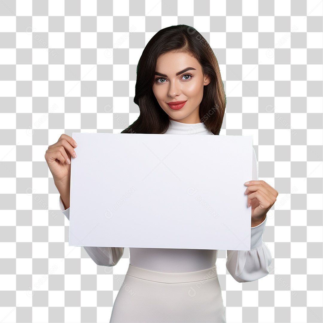 Mulher Segurando Placa Branca PNG Transparente