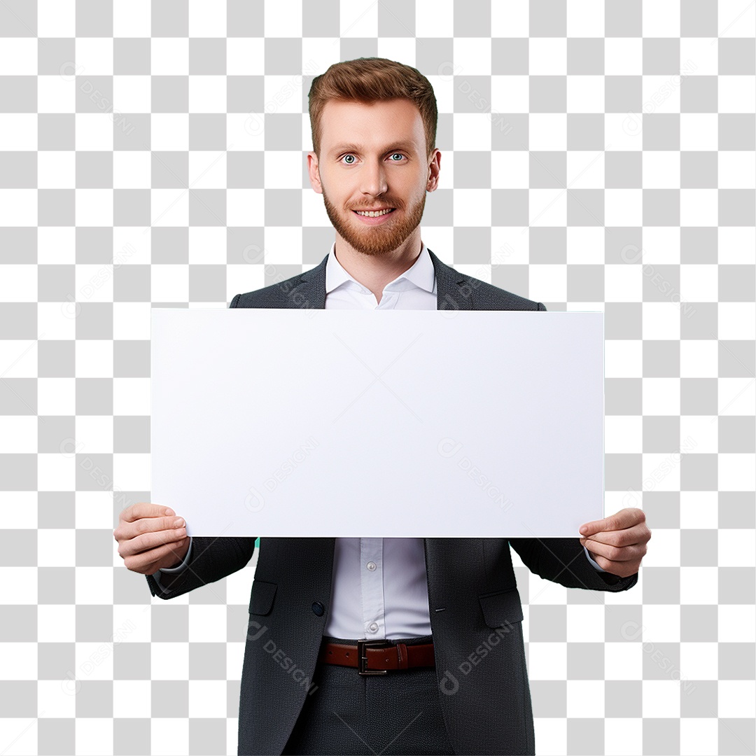 Homem de Terno Segurando Placa Branca PNG Transparente