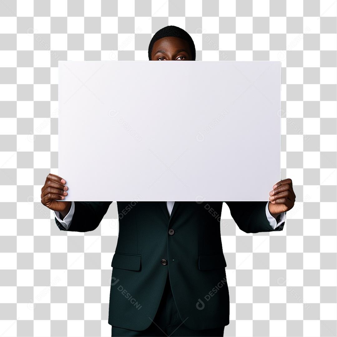 Homem de Terno Segurando Placa Branca PNG Transparente