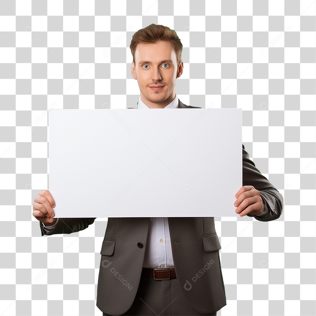 Homem de Terno Segurando Placa Branca PNG Transparente