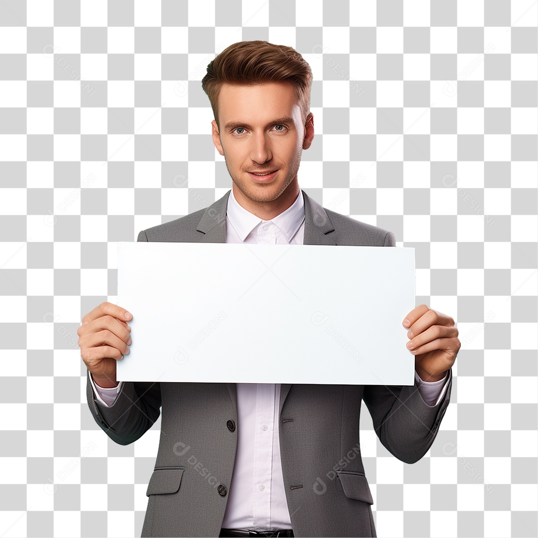Homem de Terno Segurando Placa Branca PNG Transparente