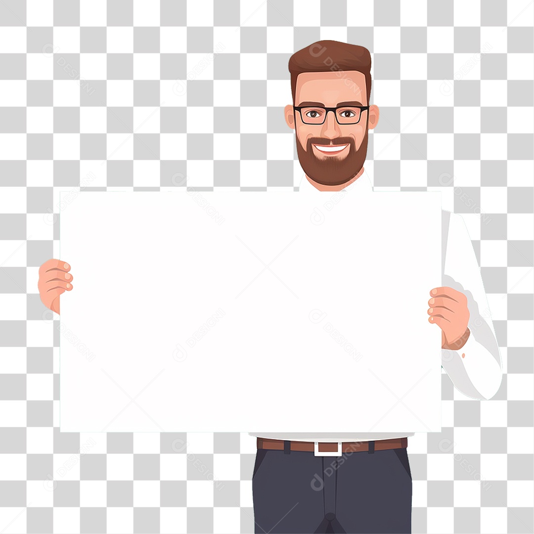 Homem de Terno Segurando Placa Branca PNG Transparente