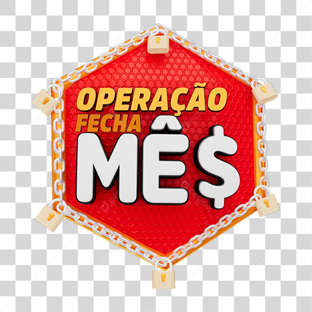 Selo 3D Operação Fecha Mês para Composição PNG Transparente