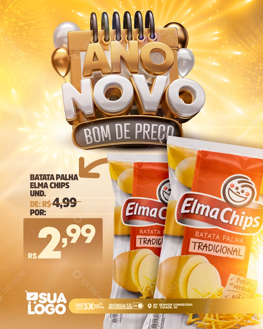 Social Media Story Ano Novo Bom De Preço Batata Palha Elma Chips PSD Editável