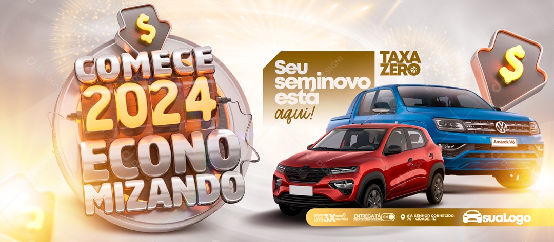 Social Media Banner Comece 2024 Economizando Concessionária PSD Editável