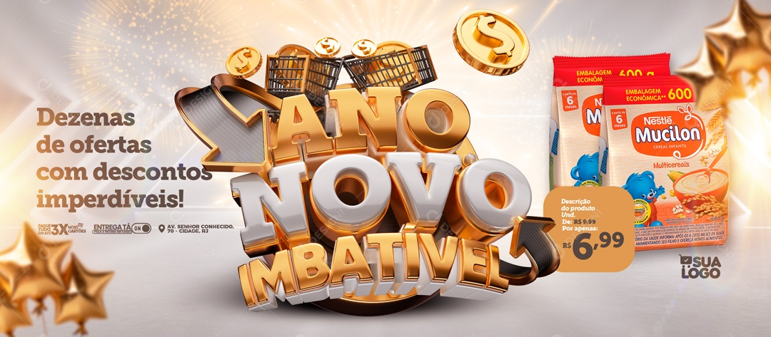 Banner Dezenas De Ofertas Mucilon Ano Novo Imbatível Social Media PSD Editável