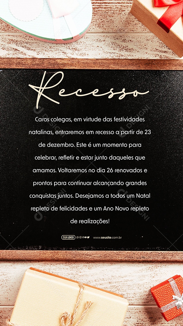Story Caros Colegas em Virtude das Festividades Natalinas Entraremos em Recesso a Partir de 23 de Dezembro Social Media PSD Editável