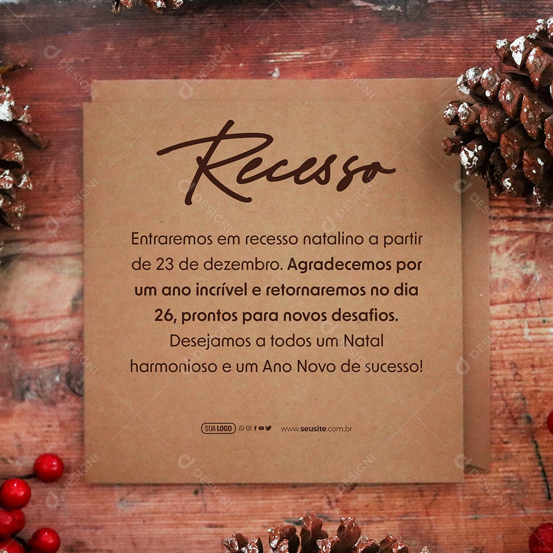 Estaremos em Recesso Natalino a Partir de 23 de Dezembro Social Media PSD Editável