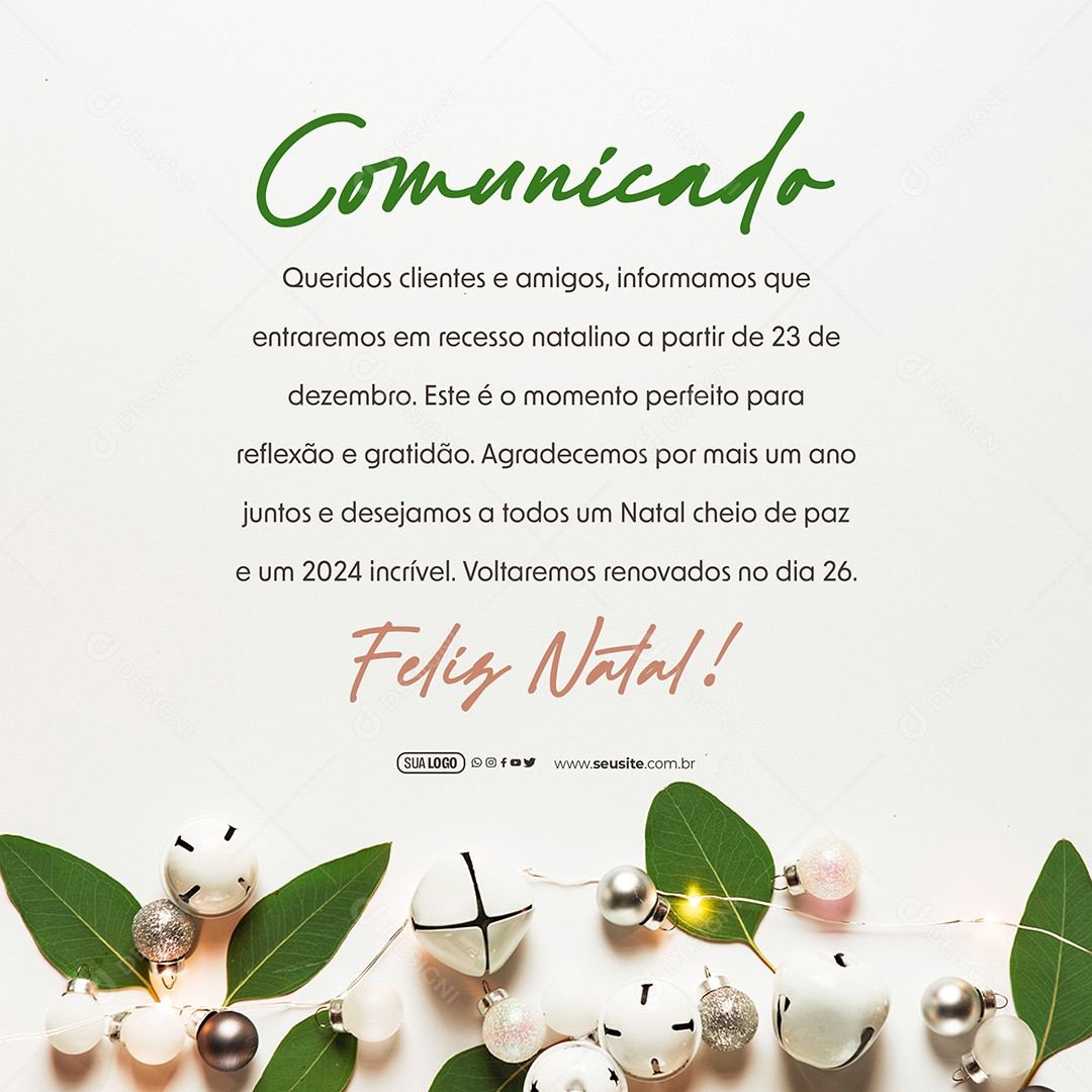 Feliz Natal Comunicado Queridos Clientes e Amigos Informamos que Entraremos em Recesso Social Media PSD Editável