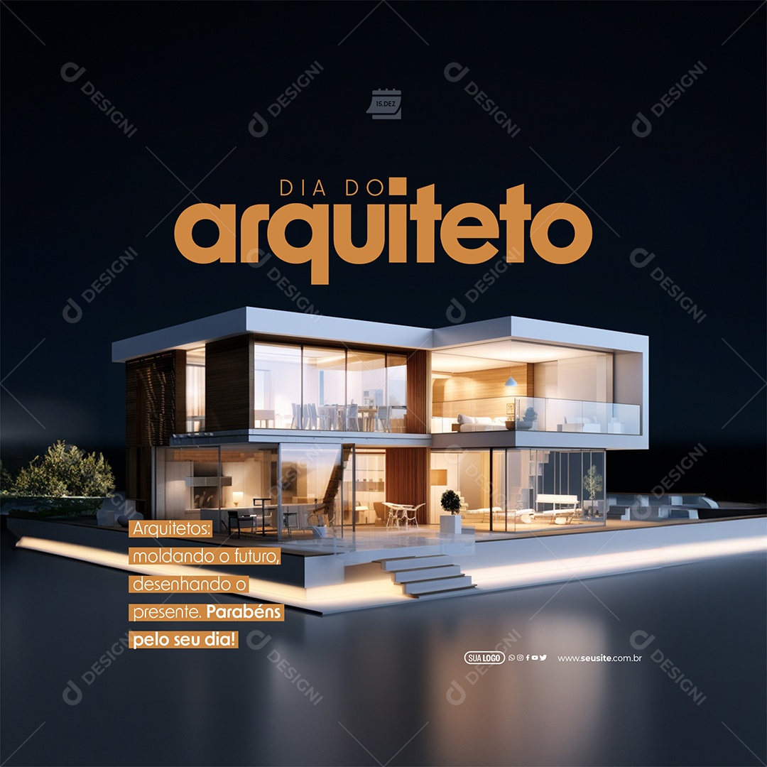 Dia do Arquiteto 15 de Dezembro Moldando o Futuro Desenhando o Presente Social Media PSD Editável
