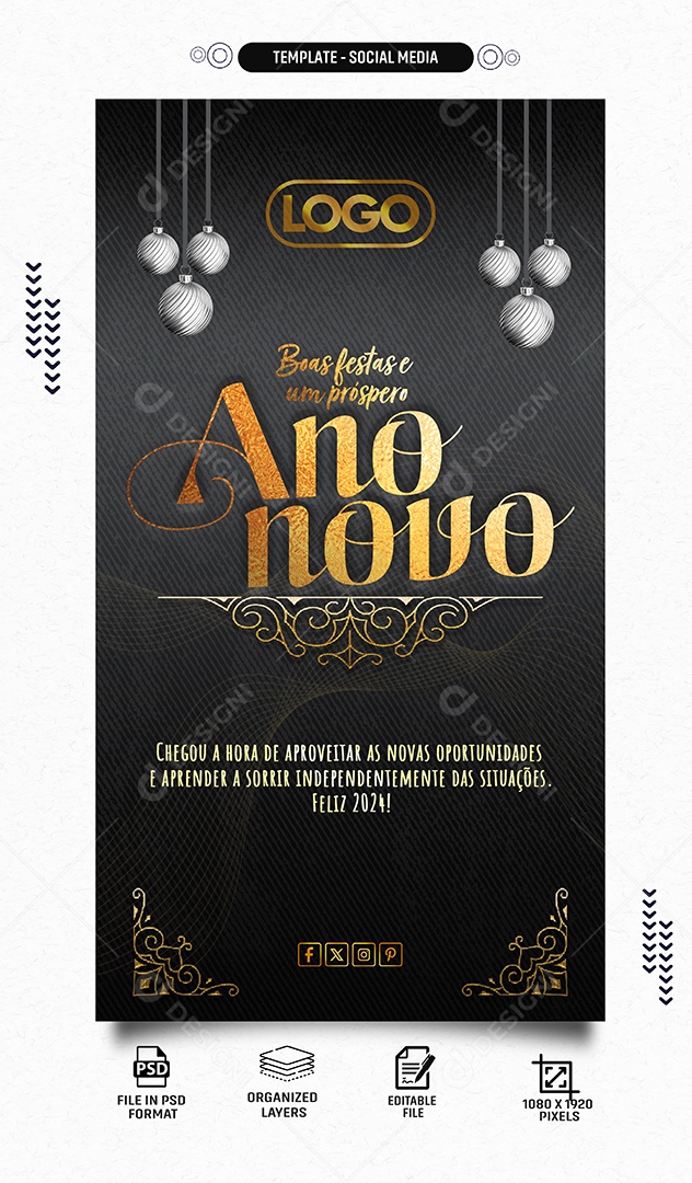 Story Boas Festas e Um Próspero Ano Novo Social Media PSD Editável