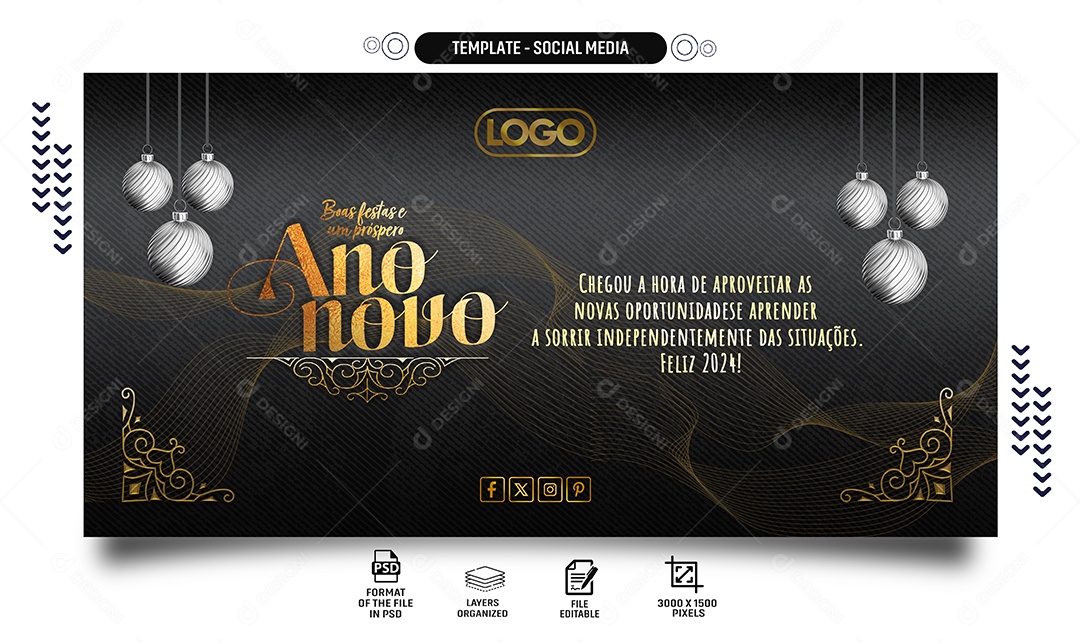 Social Media Banner Boas Festas e Um Próspero Ano Novo PSD Editável