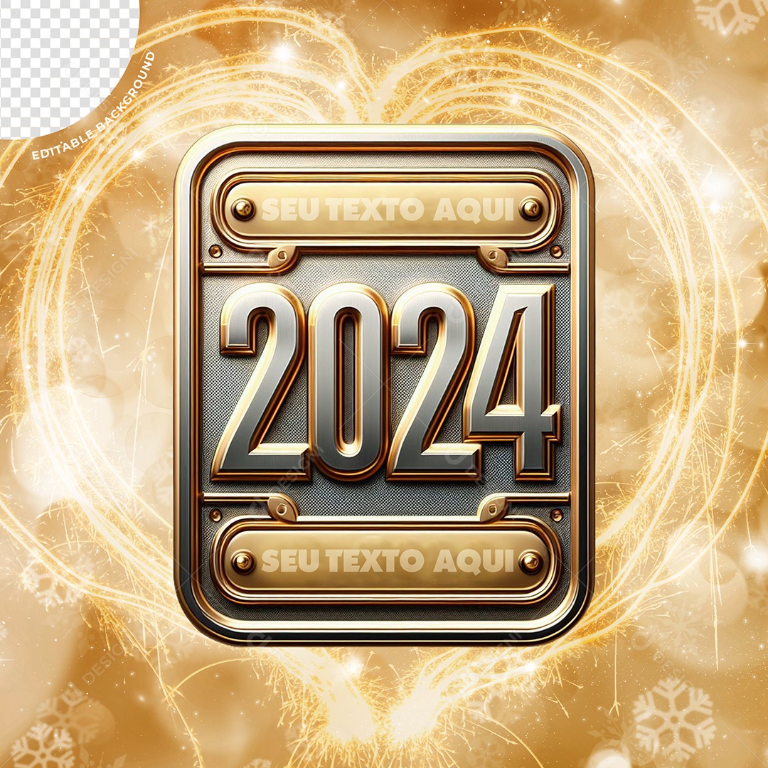 Elemento 3D Placa 2024 Ano Novo PSD Editável