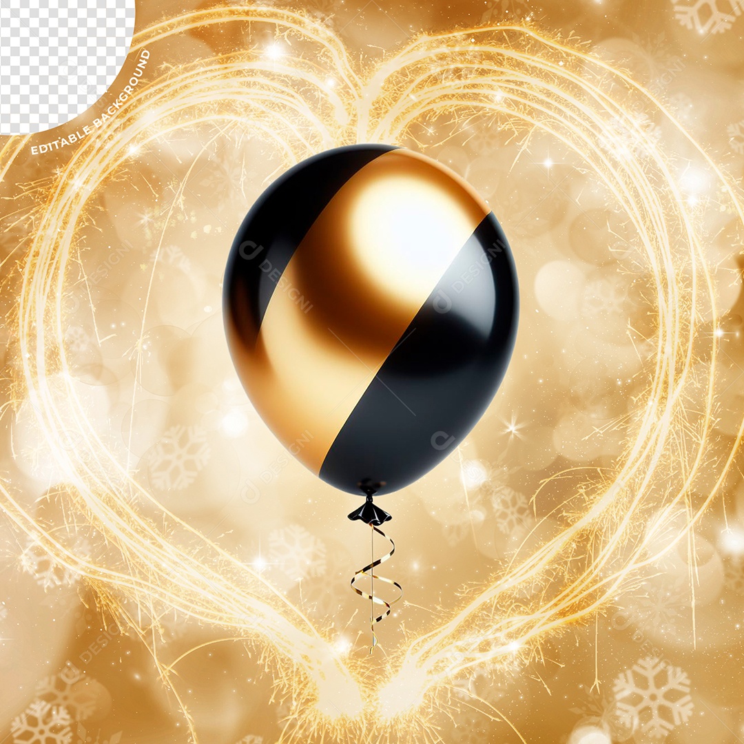 3D Black and Gold Balloon Element For PSD Composition