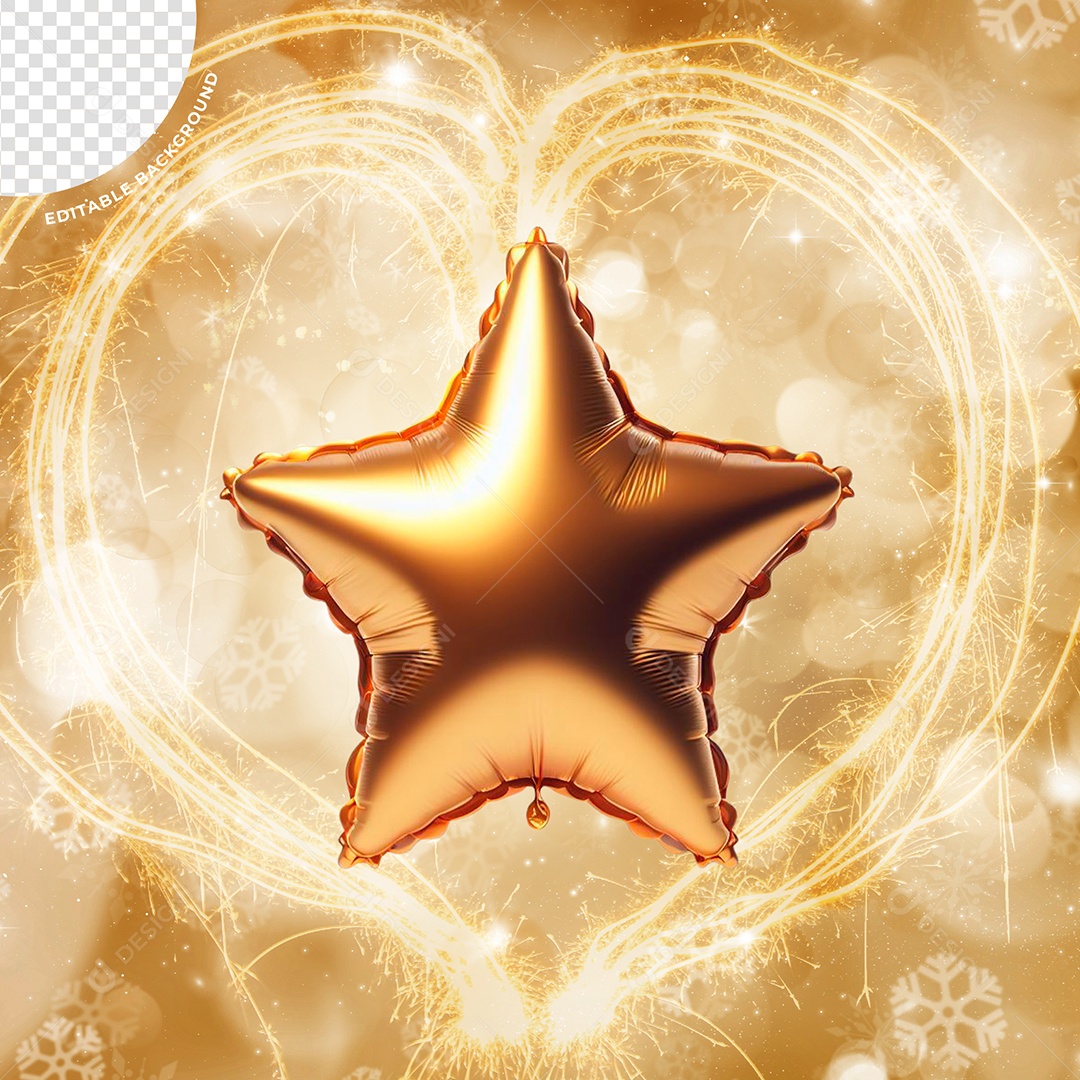 Elemento 3D Balão Estrela Dourada Para Composição PSD