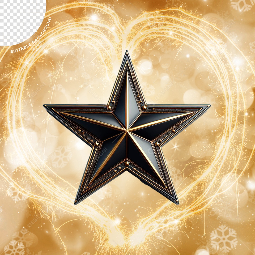Elemento 3D Estrela Preta Ano Novo Para Composição PSD