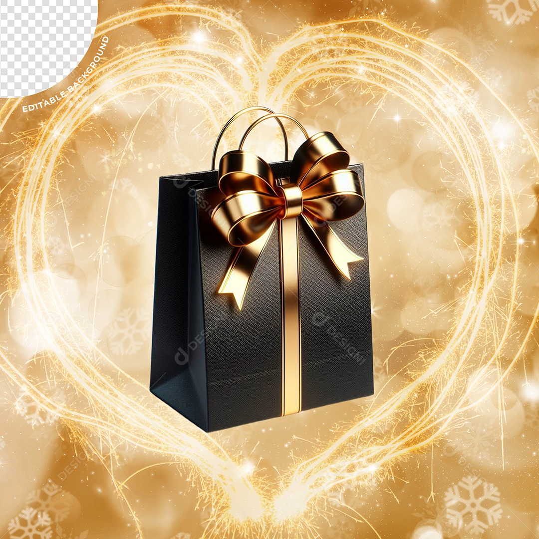 Elemento 3D Sacola De Presente e Dourada Para Composição PSD