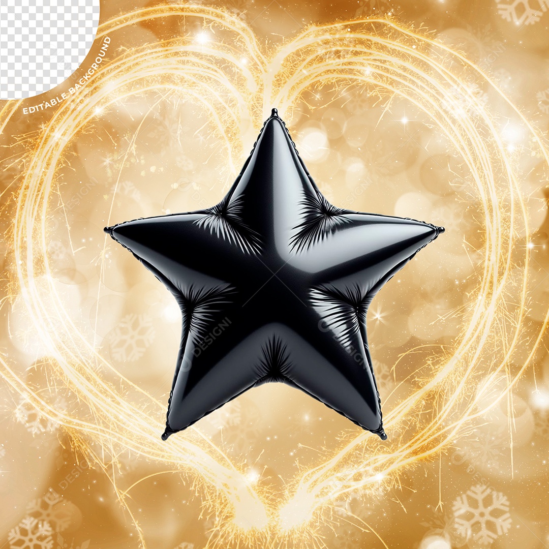Elemento 3D Balão Estrela Preta Para Composição PSD