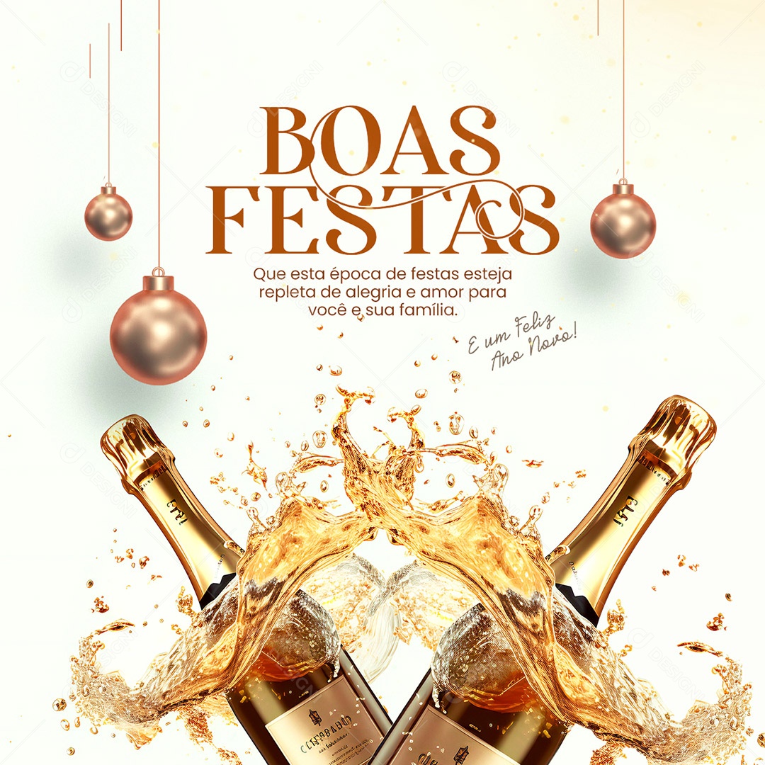 Boas Festas Que esta Época de Festas esteja Repleta de Alegria e Amor Feliz Ano Novo Social Media PSD Editável