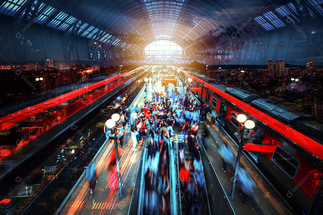 Fundo desfocado pessoas sobre estação de metrô