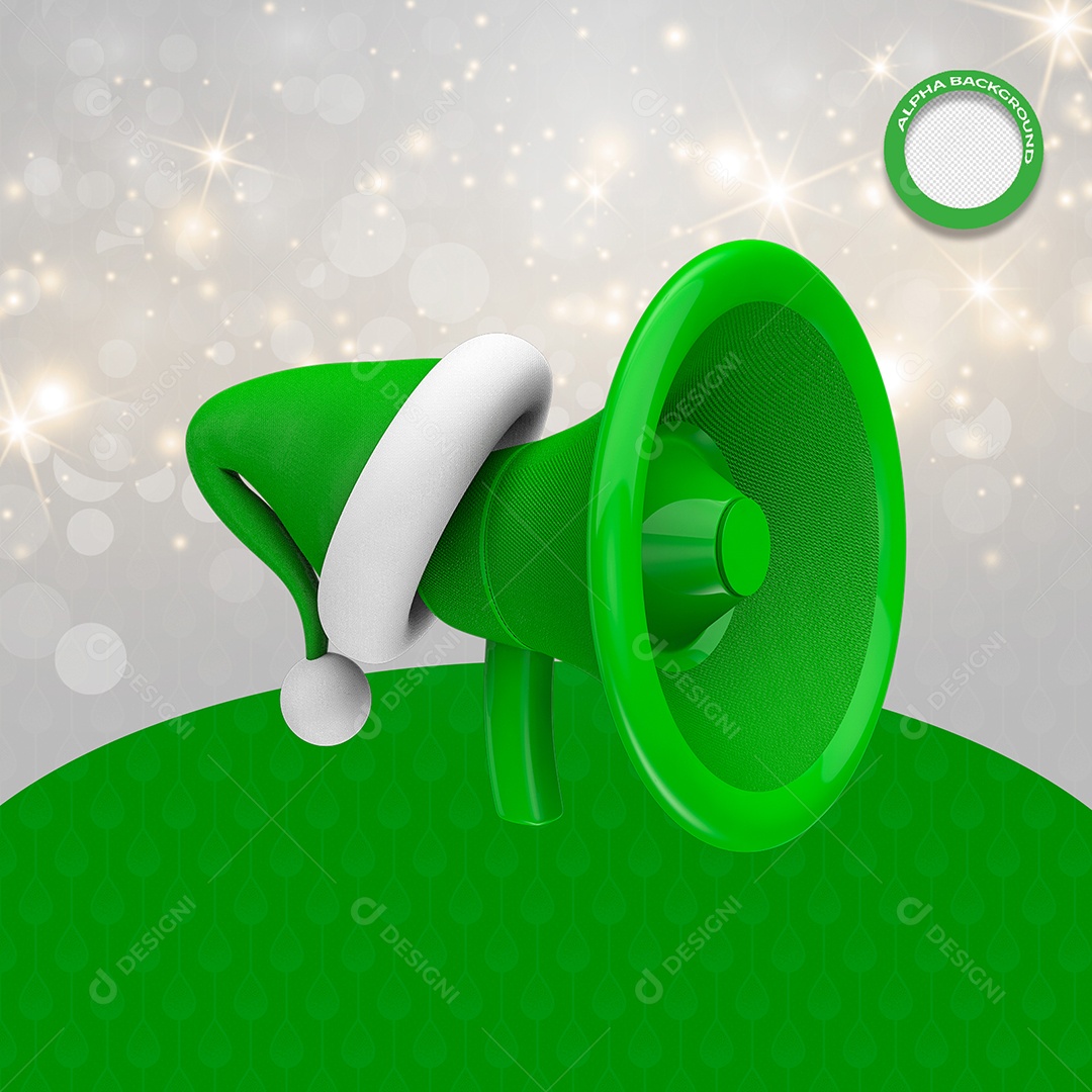Megafone de natal Elemento 3D Verde Branco para Composição PSD
