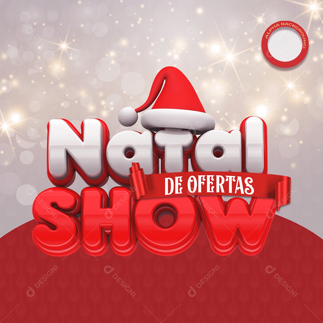 natal Show de Ofertas Selo 3D Vermelho Branco para Composição PSD