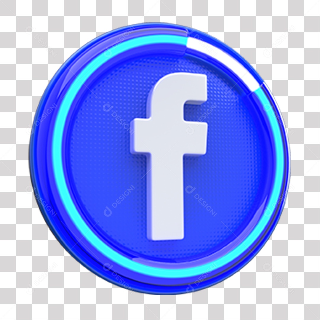 Ícone do Facebook Elemento 3D Azul e Branco para Composição PNG Transparente