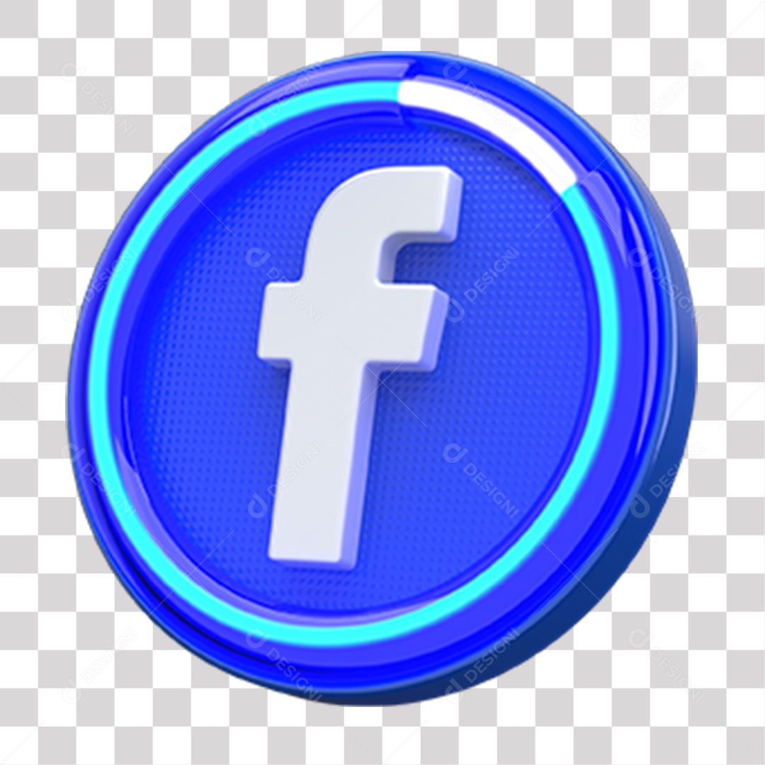 Ícone do Facebook Elemento 3D Azul e Branco para Composição PNG Transparente