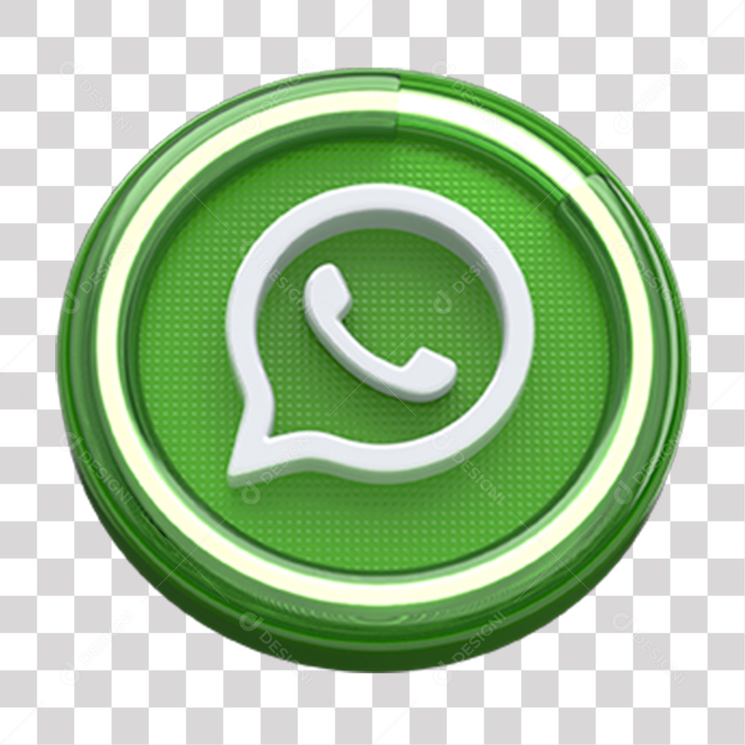 Ícone do WhatsApp Elemento 3D Verde e Branco para Composição PNG Transparente