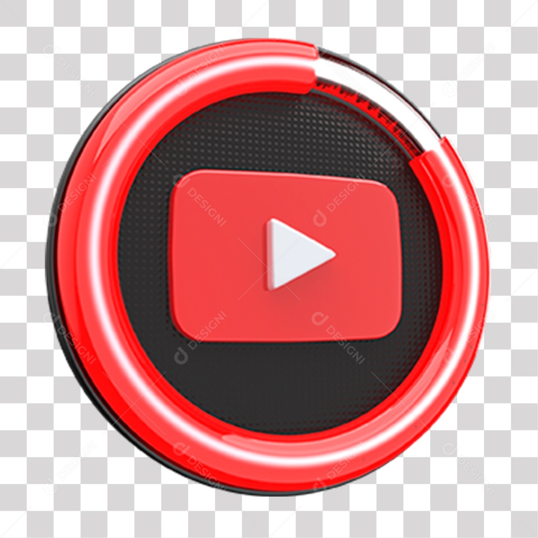 Ícone do Youtube Elemento 3D Vermelho Branco e Preto para Composição PNG Transparente