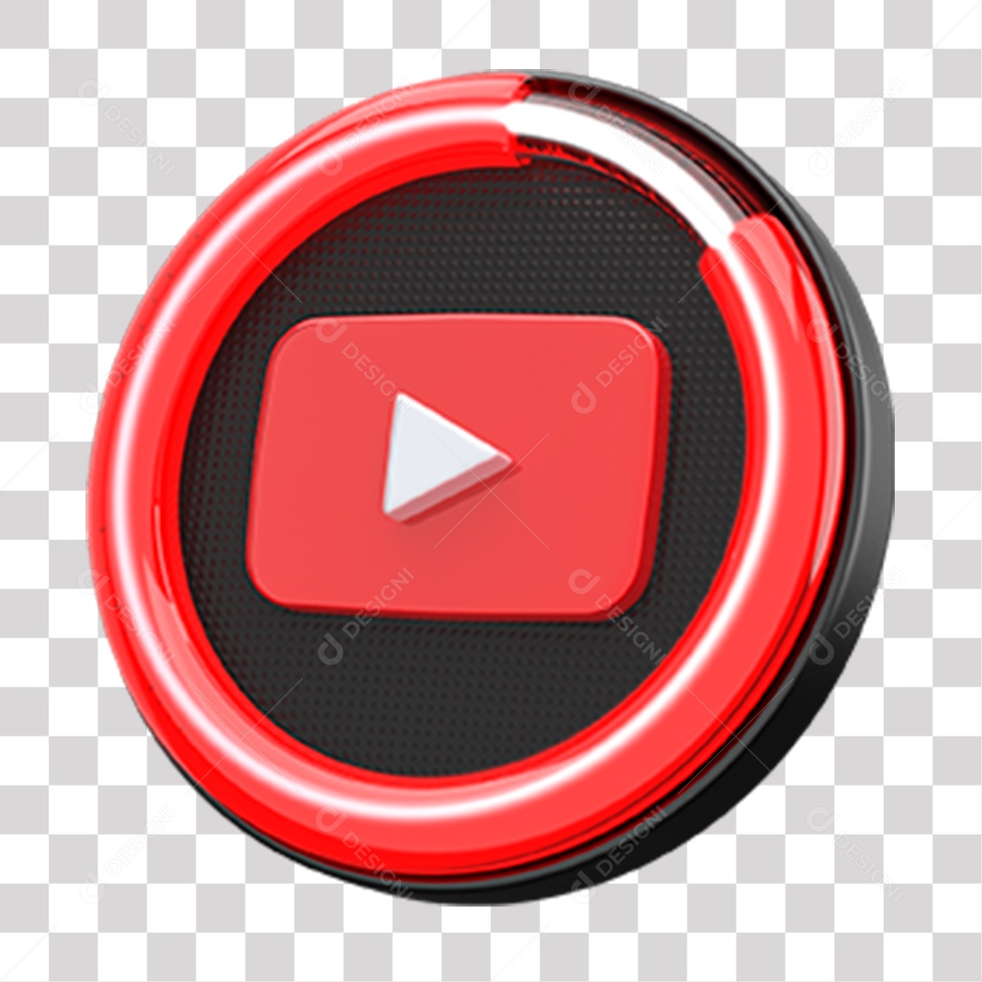 Ícone do Youtube Elemento 3D Vermelho Branco e Preto para Composição PNG Transparente