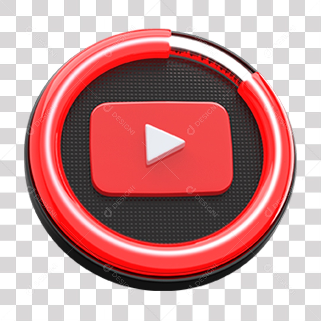 Ícone do Youtube Elemento 3D Vermelho Branco e Preto para Composição PNG Transparente