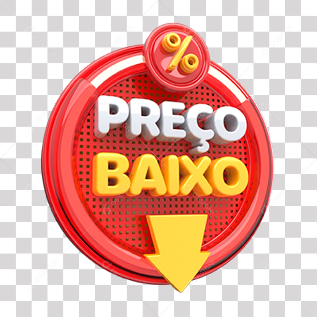 Preço Baixo Selo 3D Branco Amarelo e Vermelho para Composição PNG Transparente
