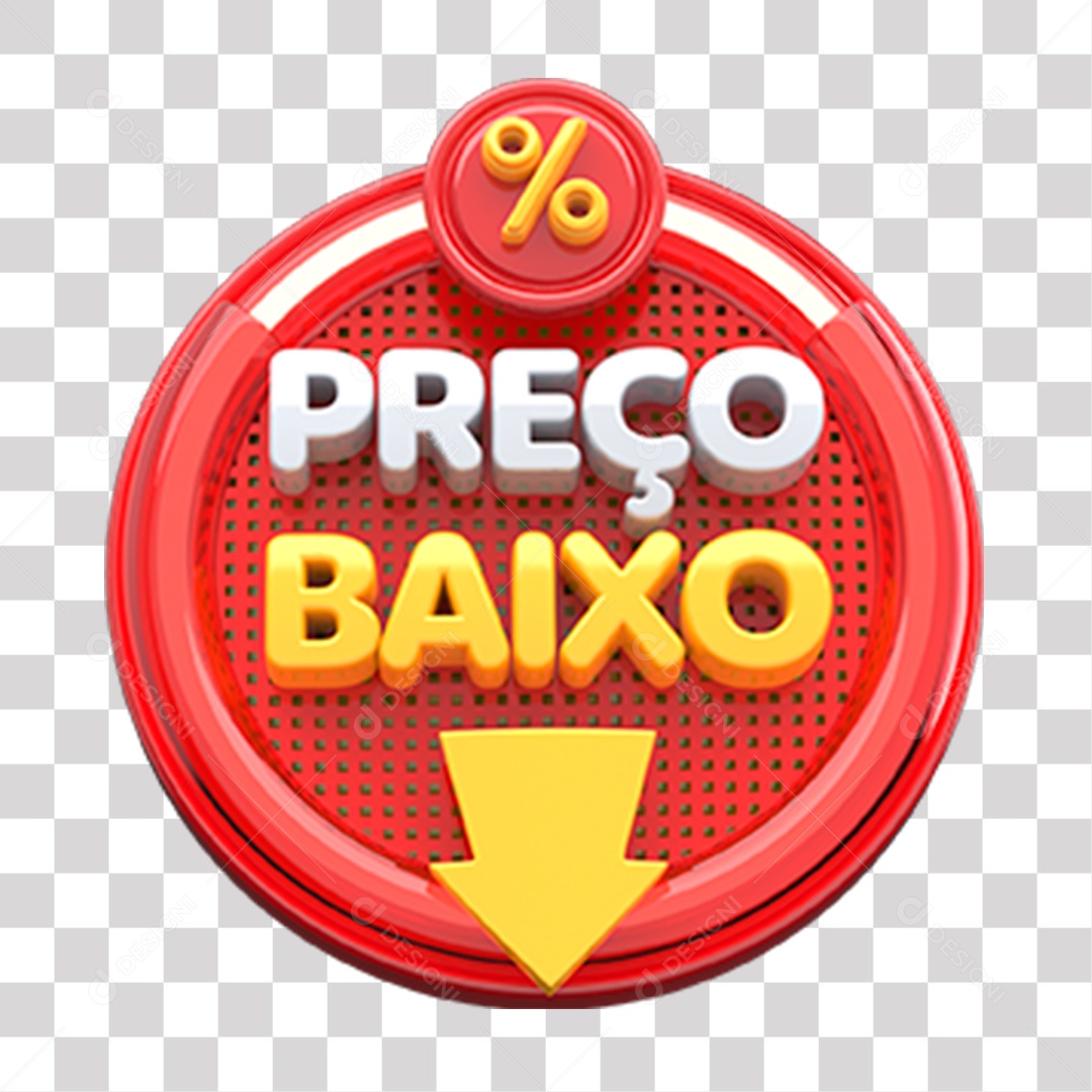 Preço Baixo Selo 3D Branco Amarelo e Vermelho para Composição PNG Transparente