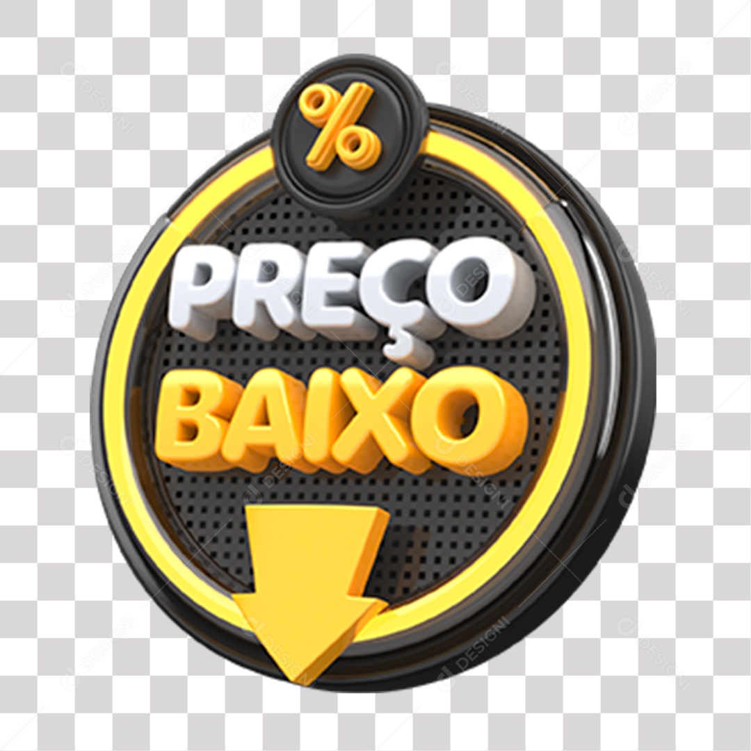 Preço Baixo Selo 3D Branco Amarelo e Preto para Composição PNG Transparente