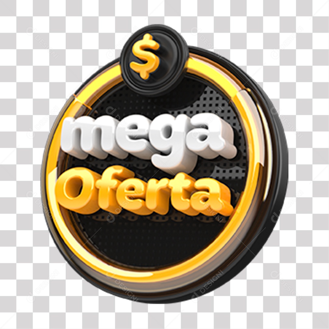 Mega Oferta Selo 3D Amarelo Preto e Branco para Composição PNG Transparente