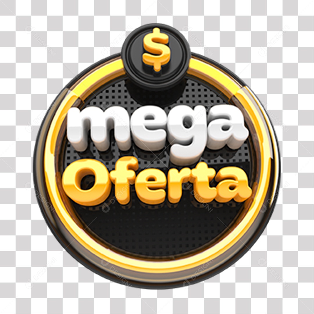 Mega Oferta Selo 3D Amarelo Preto e Branco para Composição PNG Transparente