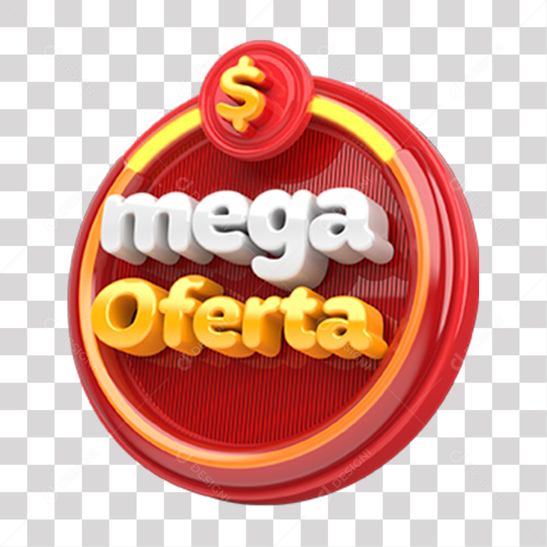Mega Oferta Selo 3D Amarelo Vermelho e Branco para Composição PNG Transparente
