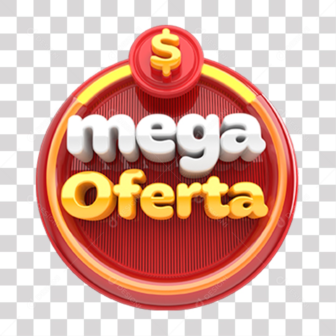Mega Oferta Selo 3D Amarelo Vermelho e Branco para Composição PNG Transparente