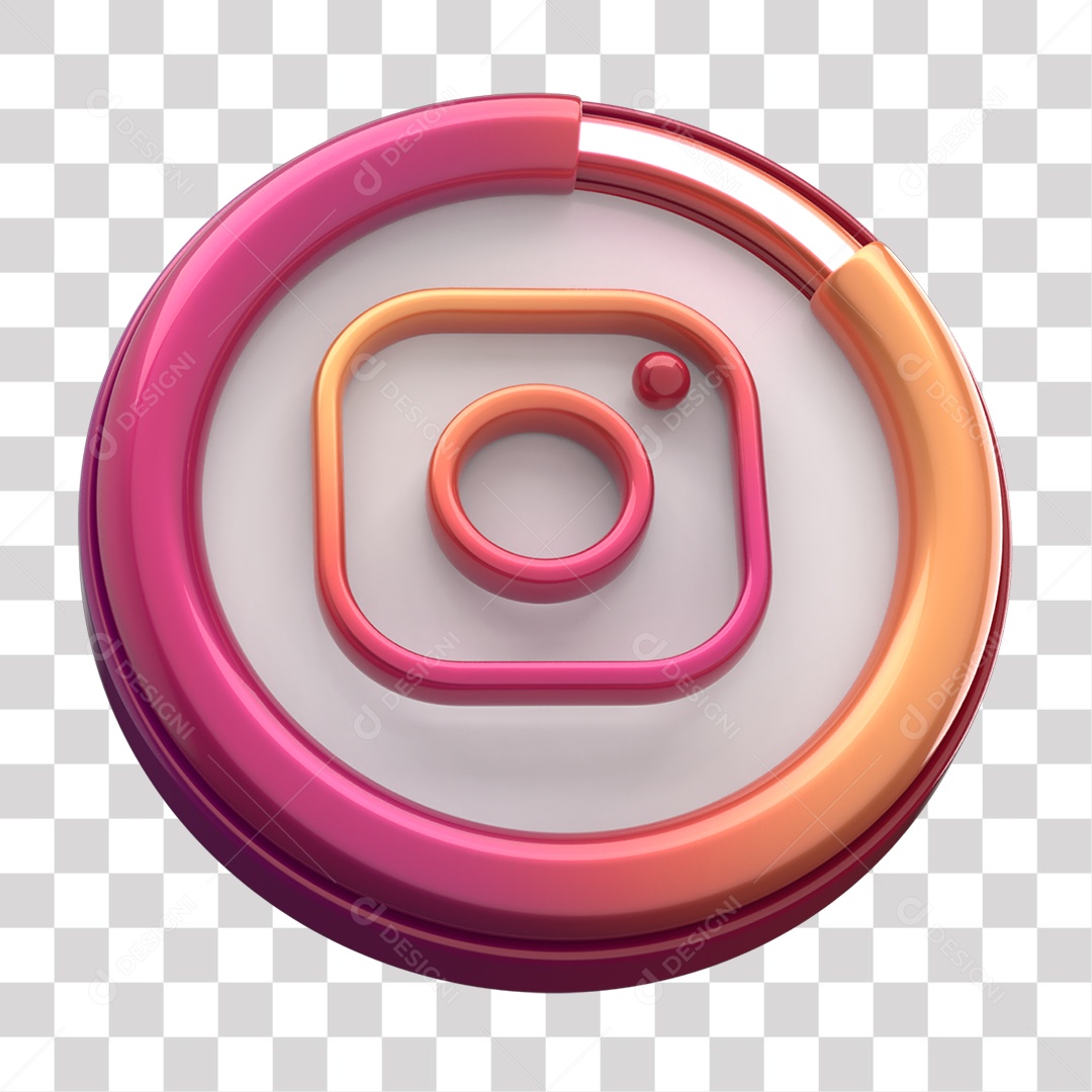 Ícone do Instagram Elemento 3D Laranja Rosa e Branco para Composição PNG Transparente