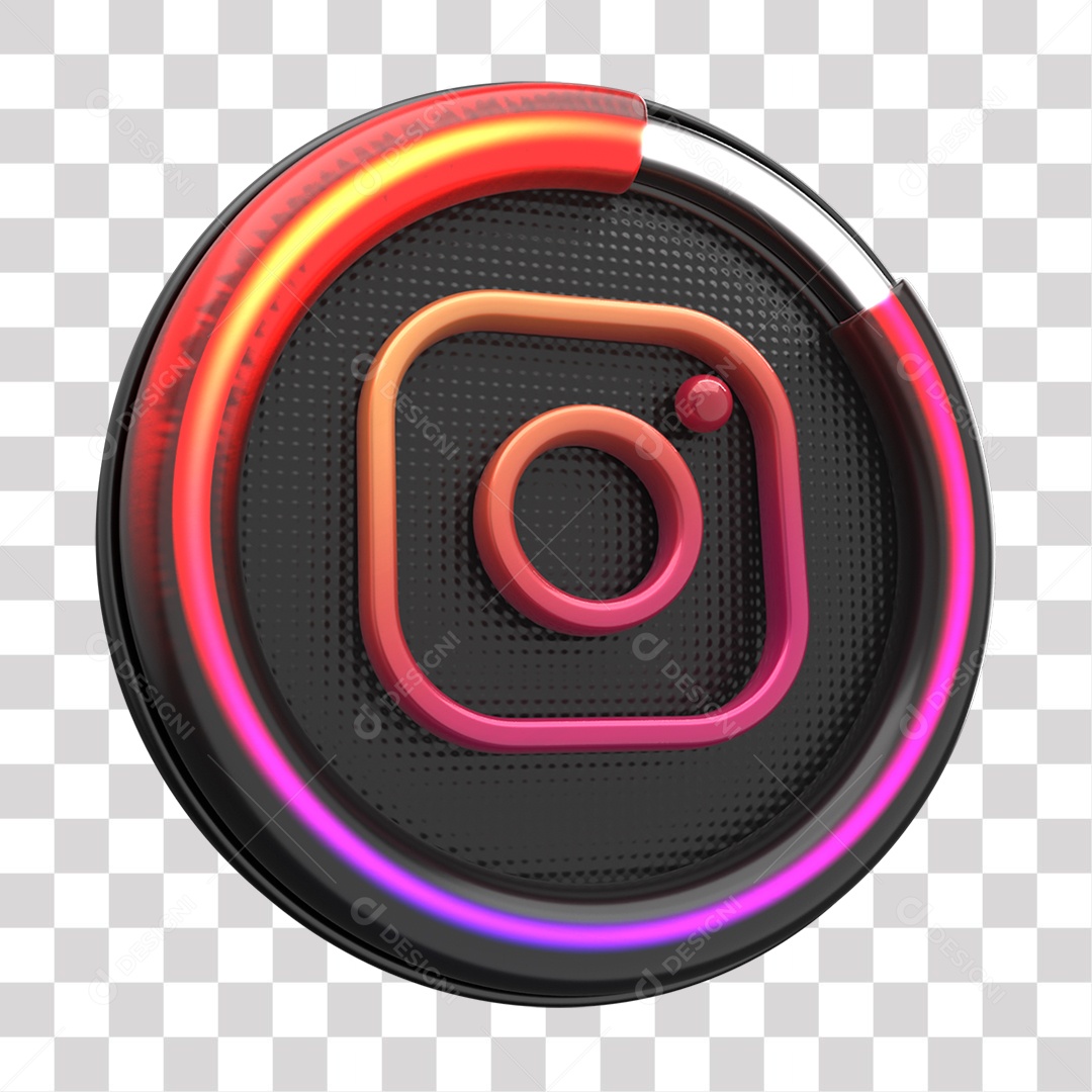 Ícone do Instagram Elemento 3D Laranja Rosa Roxo e Preto para Composição PNG Transparente