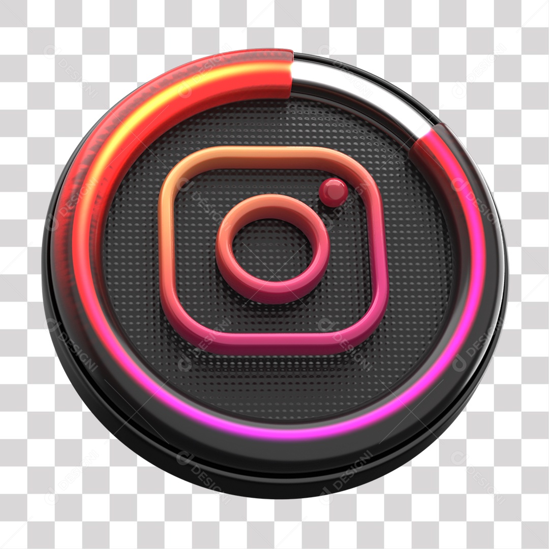 Ícone do Instagram Elemento 3D Laranja Rosa Roxo e Preto para Composição PNG Transparente