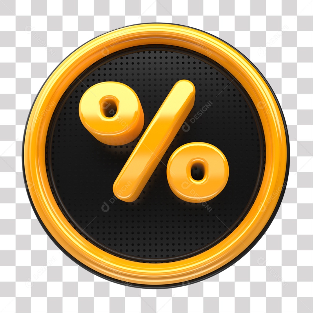 Símbolo de Porcentagem Elemento 3D Amarelo e Preto para Composição PNG Transparente